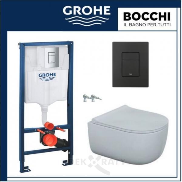 Промо комплект структура Grohe с квадратен бутон черен мат и WC Tondo бял гланц