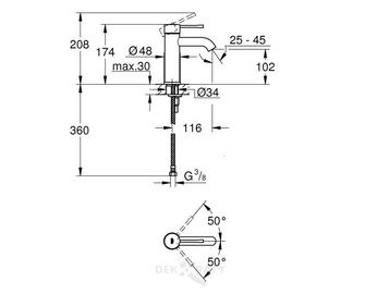 Схема на Grohe Essence - смесител S размер за умивалник 24 172DC1